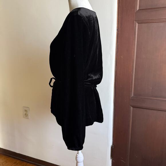 J.CREW | Black Velvet Faux Wrap Tie Waist V Neck Top Blouson Sleeves | Size 8 - Picture 6 of 8